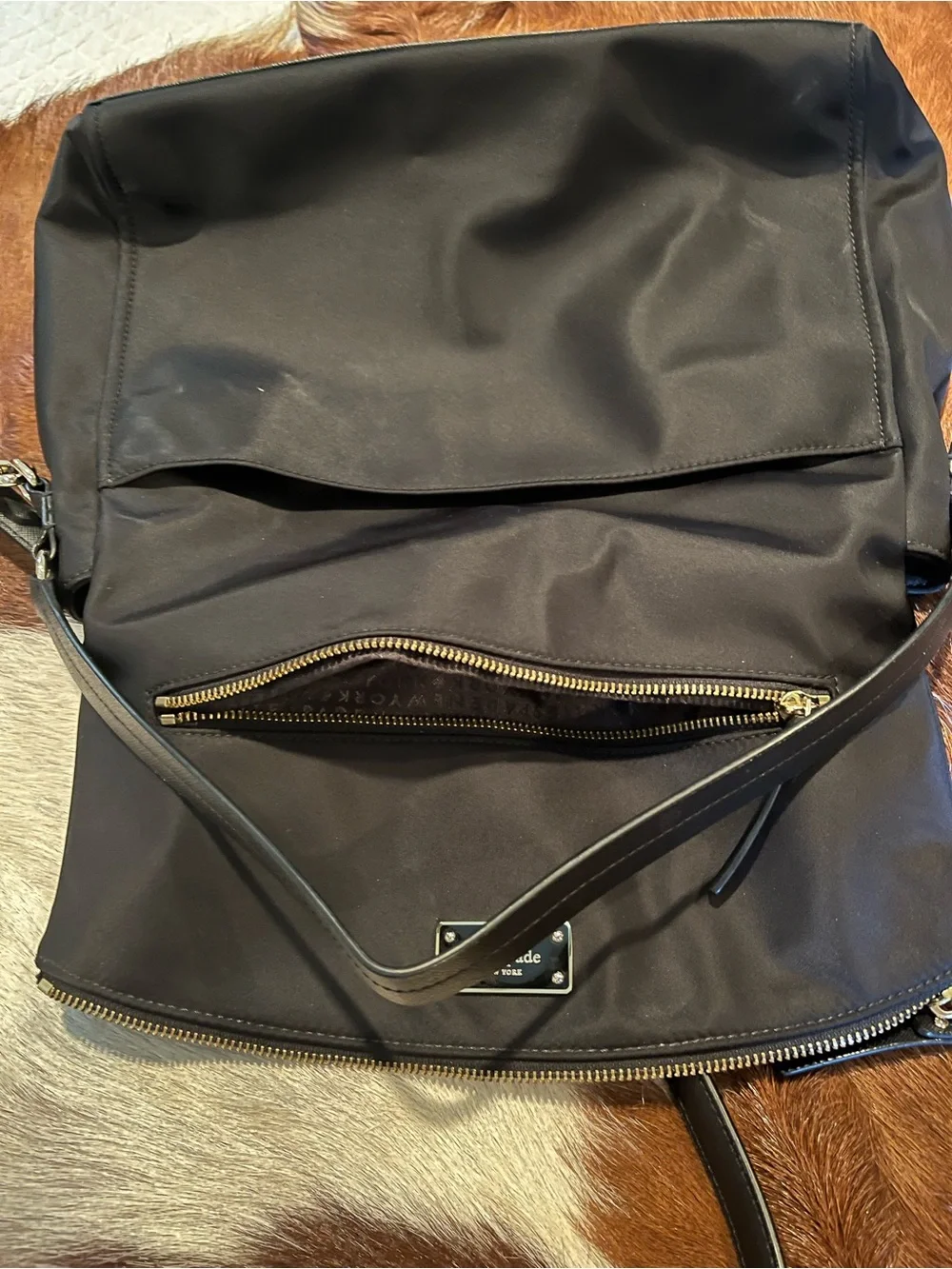 kate spade Black Nylon Shoulder Bag with Gold Hardware and Zip Front